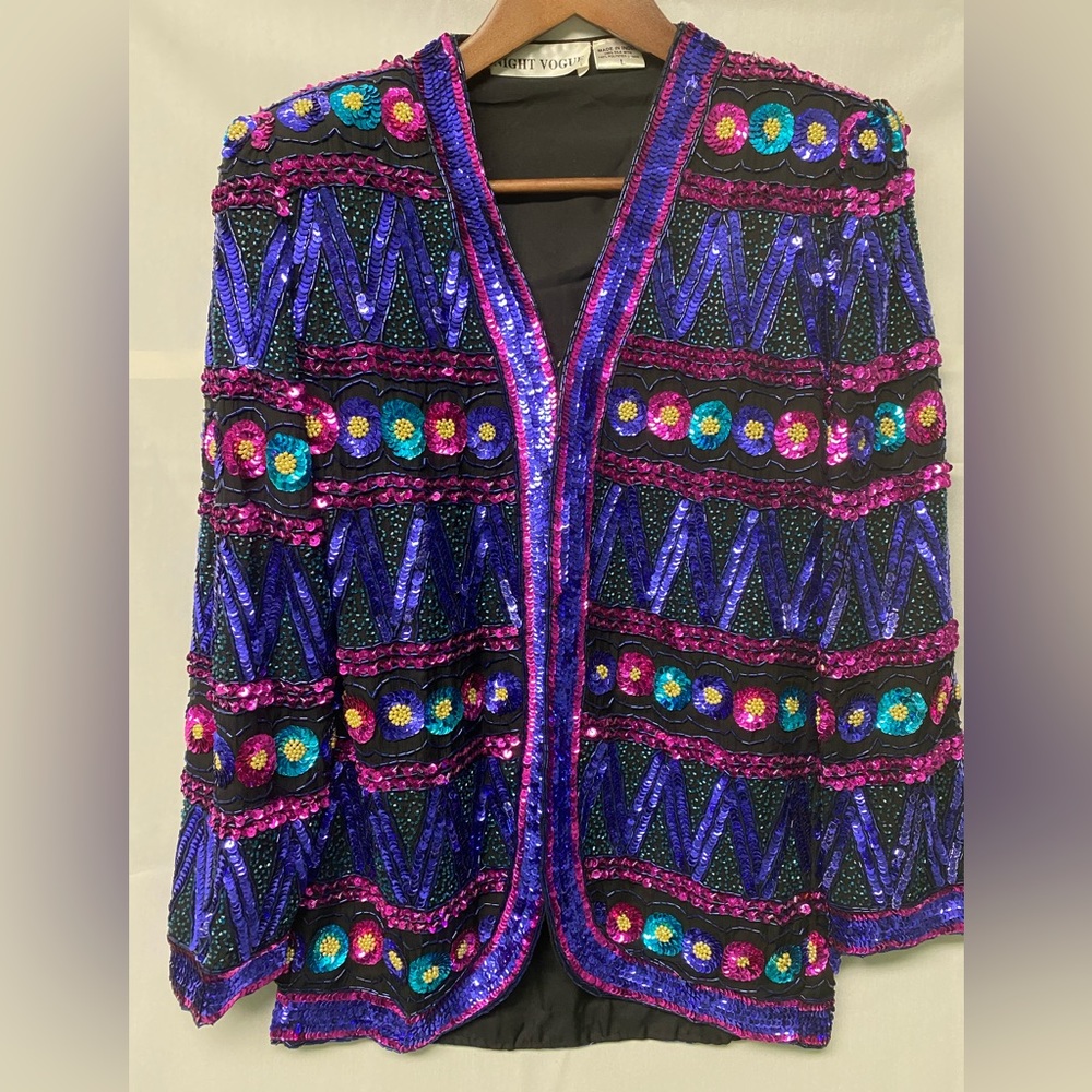 Vintage 1980s Night Vogue Sequined Jacket Blazer Size L